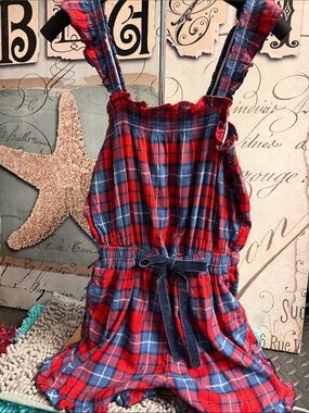 aerie Red & Blue Plaid Romper with Tie Waist